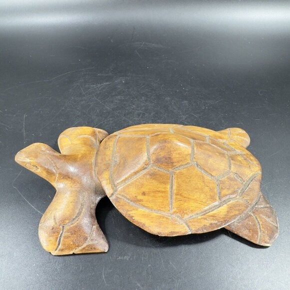 Vintage Hand Carved Wooden Turtle Figurine Decor Whimsical Wood Figure Hand Made - Picture 14 of 15